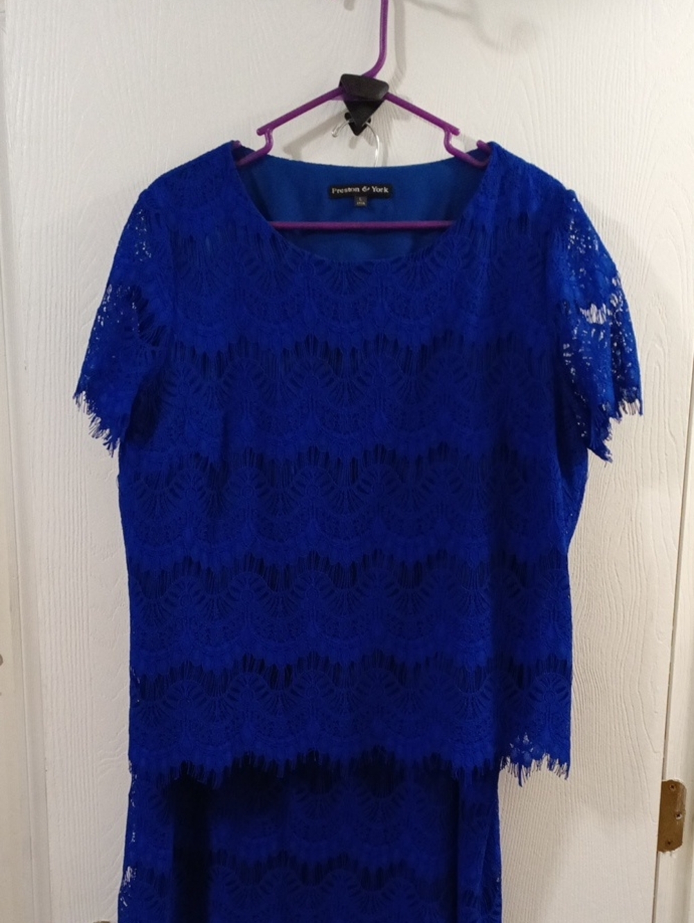 Preston & York Cobalt Lace Short Sleeve Blouse & Skirt